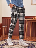 Men Slant Pocket Tartan Pants