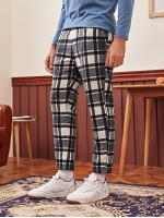 Men Slant Pocket Tartan Pants