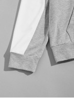 Men Letter Graphic Colorblock Hoodie & Sweatpants Set