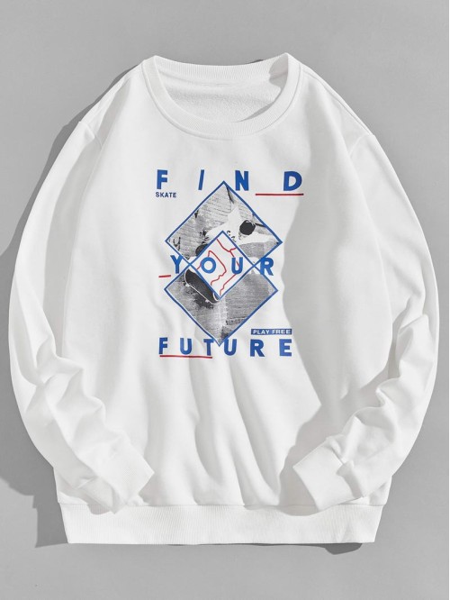 Men Slogan And Figure Graphic Sweatshirt