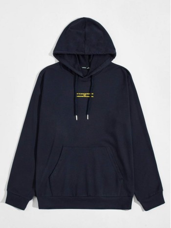 Men Slogan Graphic Pouch Pocket Hoodie