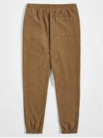 Men Drawstring Waist Patched Detail Cord Pants