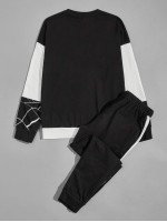 Men Geo Panel Colorblock Pullover & Joggers Set