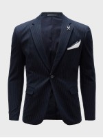 Men Vertical Striped Single Button Blazer & Tailored Pants