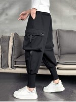 Men Flap Pocket Drawstring Waist Cargo Pants