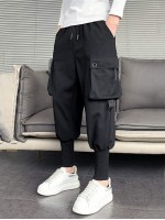 Men Flap Pocket Drawstring Waist Cargo Pants