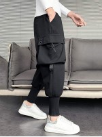 Men Flap Pocket Drawstring Waist Cargo Pants