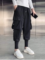 Men Flap Pocket Drawstring Waist Cargo Pants