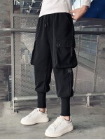 Men Flap Pocket Drawstring Waist Cargo Pants