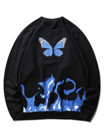 Men Butterfly And Fire Print Sweatshirt