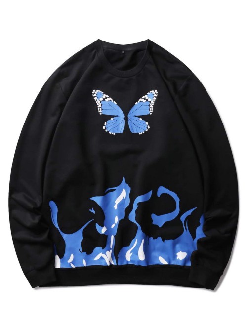 Men Butterfly And Fire Print Sweatshirt