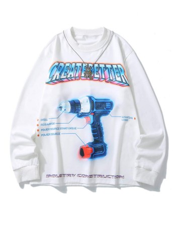 Men Electric Drill And Letter Graphic Sweatshirt