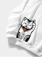 Men Cat And Japanese Letter Graphic Drawstring Hoodie