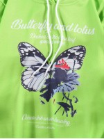 Men Butterfly & Slogan Graphic Hoodie