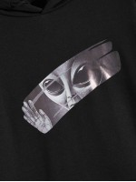 Men Alien Print Drawstring Hoodie