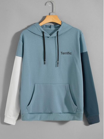 Men Colorblock Drawstring Pocket Hoodie