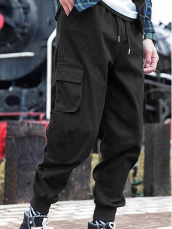 Men Solid Flap Pocket Cargo Pants