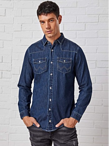 Men Flap Pocket Denim Shirt