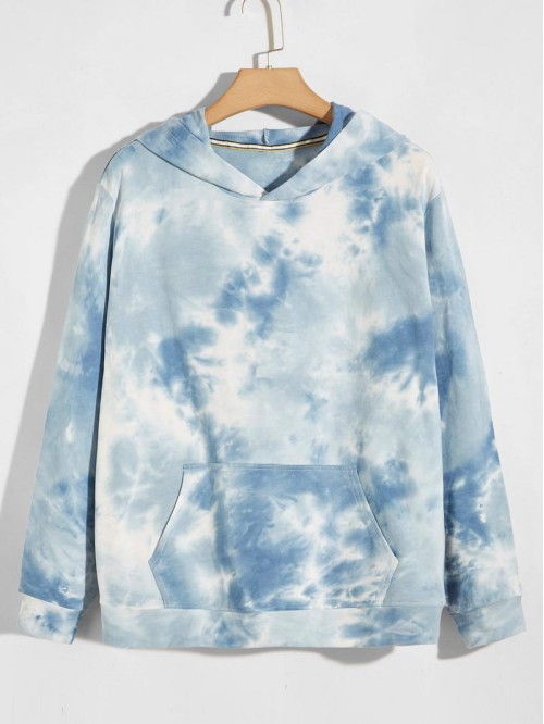 Men Tie Dye Kangaroo Pocket Hoodie