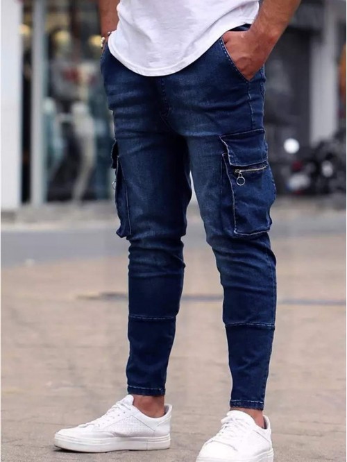 Men Flap Pocket Zipper Detail Jeans