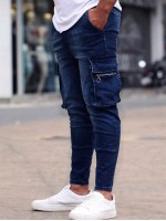 Men Flap Pocket Zipper Detail Jeans