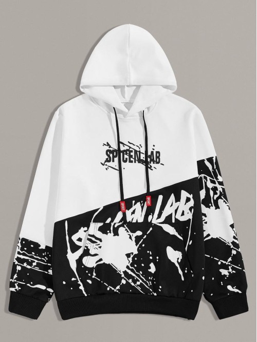 Men Two Tone Letter Graphic Hoodie