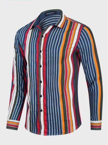 Men Striped Button Denim Shirt