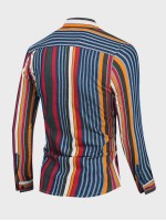 Men Striped Button Denim Shirt