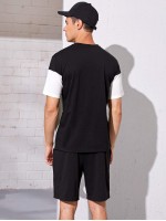 Men Colorblock Top & Shorts Set