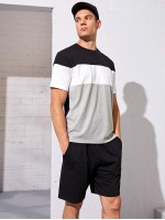 Men Colorblock Top & Shorts Set