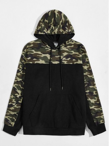 Men Camo Print Drawstring Hoodie