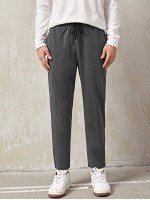 Men Drawstring Waist Slant Pocket Solid Pants