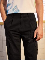 Men Flap Pocket Solid Trousers