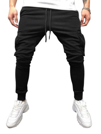 Men Zipper Pocket Drawstring Waist Sweatpants