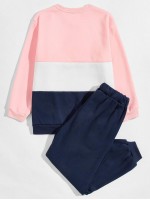 Men Color-block Letter Graphic Sweatshirt & Sweatpants