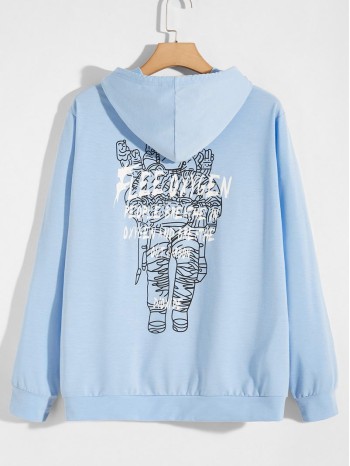 Men  Cartoon Spaceman And Slogan Graphic Hoodie