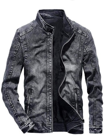 Men Zip Up Denim Jacket