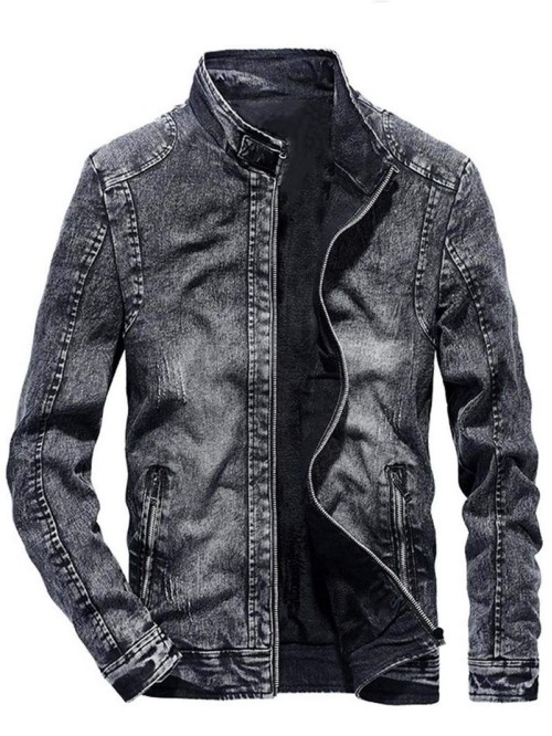 Men Zip Up Denim Jacket