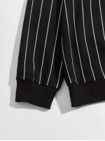 Men Letter Embroidery Striped Pullover & Sweatpants Set