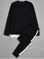 Men Colorblock Pullover & Contrast Sideseam Sweatpants Set