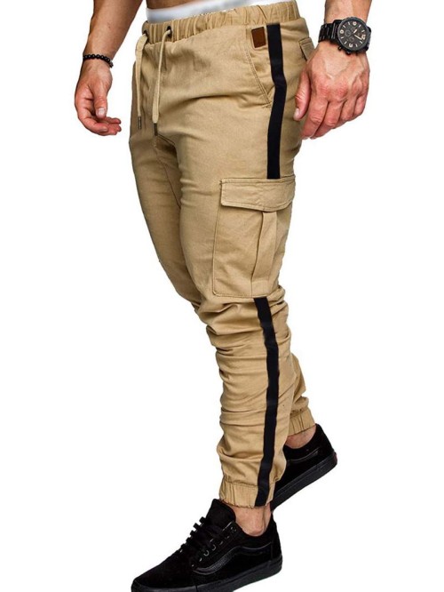 Men Tape Side Drawstring Cargo Pants