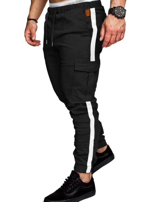 Men Contrast Panel Drawstring Cargo Pants