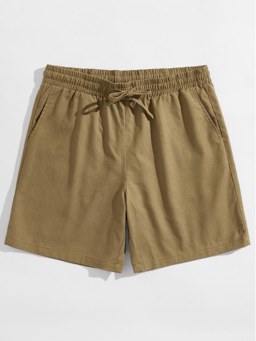 Men Solid Drawstring Waist Shorts