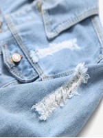 Men Ripped Solid Denim Jacket