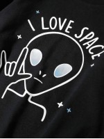 Men Cartoon Alien And Slogan Print Sweatshirt