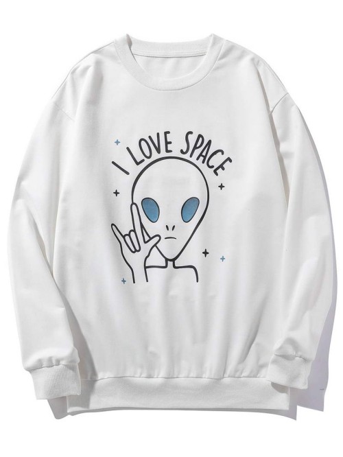 Men Alien And Slogan Graphic Sweatshirt