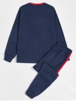 Men Contrast Side Seam Pullover & Joggers Set