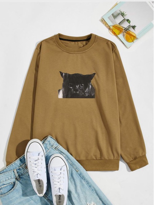 Men Cat Print Sweatshirt