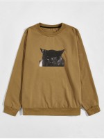 Men Cat Print Sweatshirt