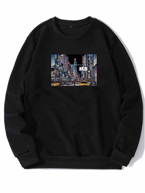 Men Building Print Sweatshirt